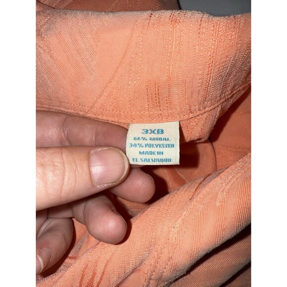 Caribbean Men’s Short Sleeve Modal PolyesterButton Down, Sz 3XB, Hawaiian, Peach - Picture 6 of 10